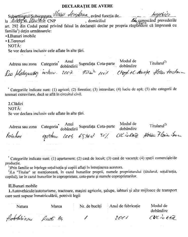 Declaratia de avere si de interese din data 22.06.2010 - pagina 1 din 6