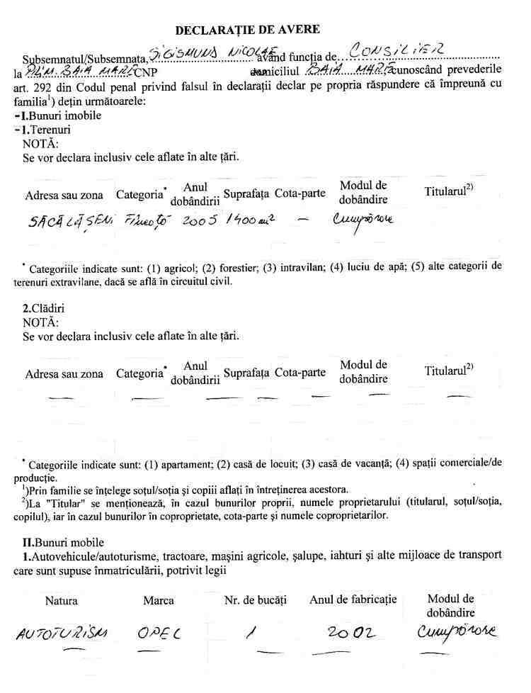 Declaratia de avere si de interese din data 10.11.2010 - pagina 1 din 6