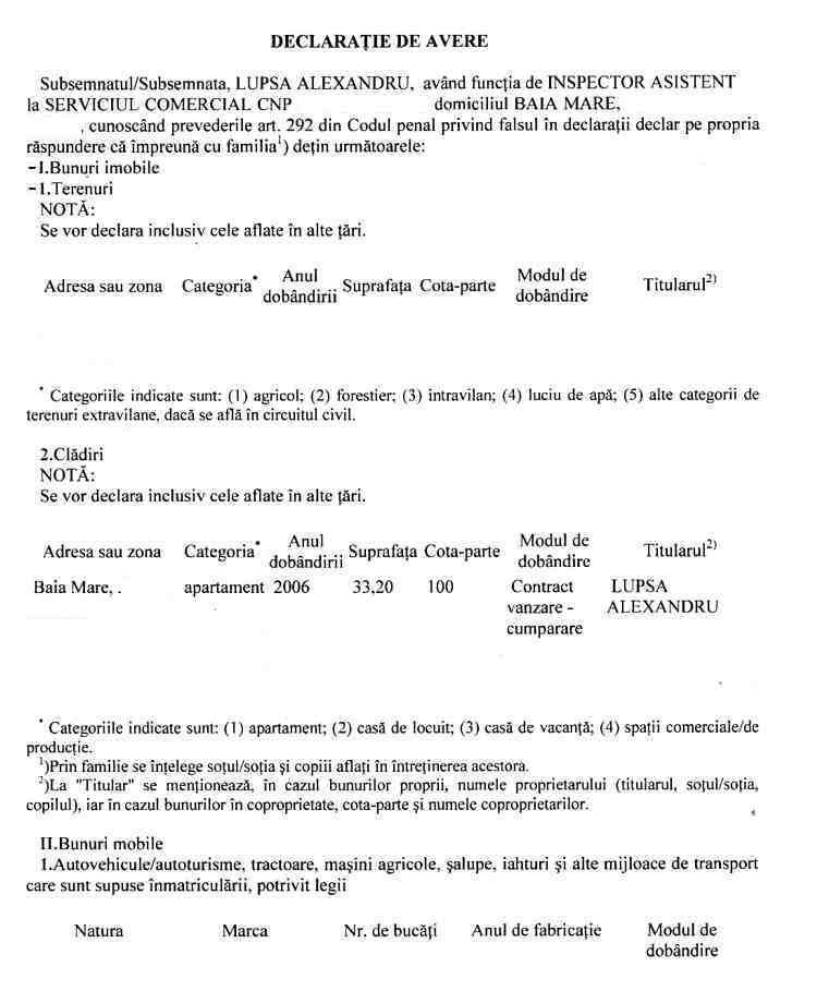 Declaratia de avere si de interese din data 03.06.2011 - pagina 1 din 6