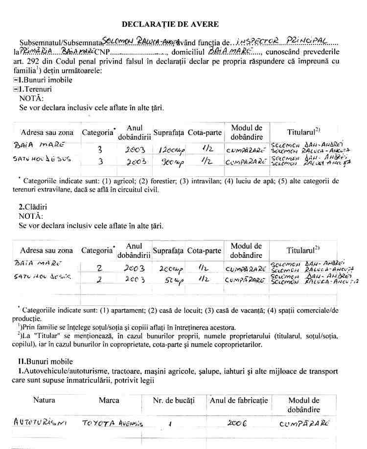 Declaratia de avere si de interese din data 03.06.2011 - pagina 1 din 6
