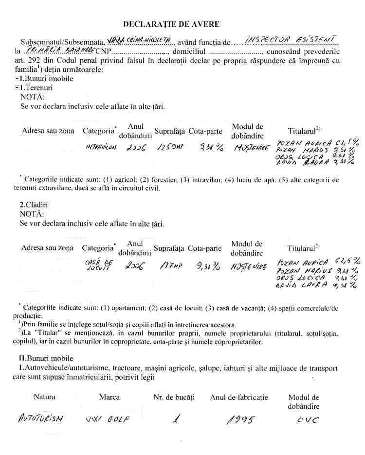 Declaratia de avere si de interese din data 27.06.2011 - pagina 1 din 6