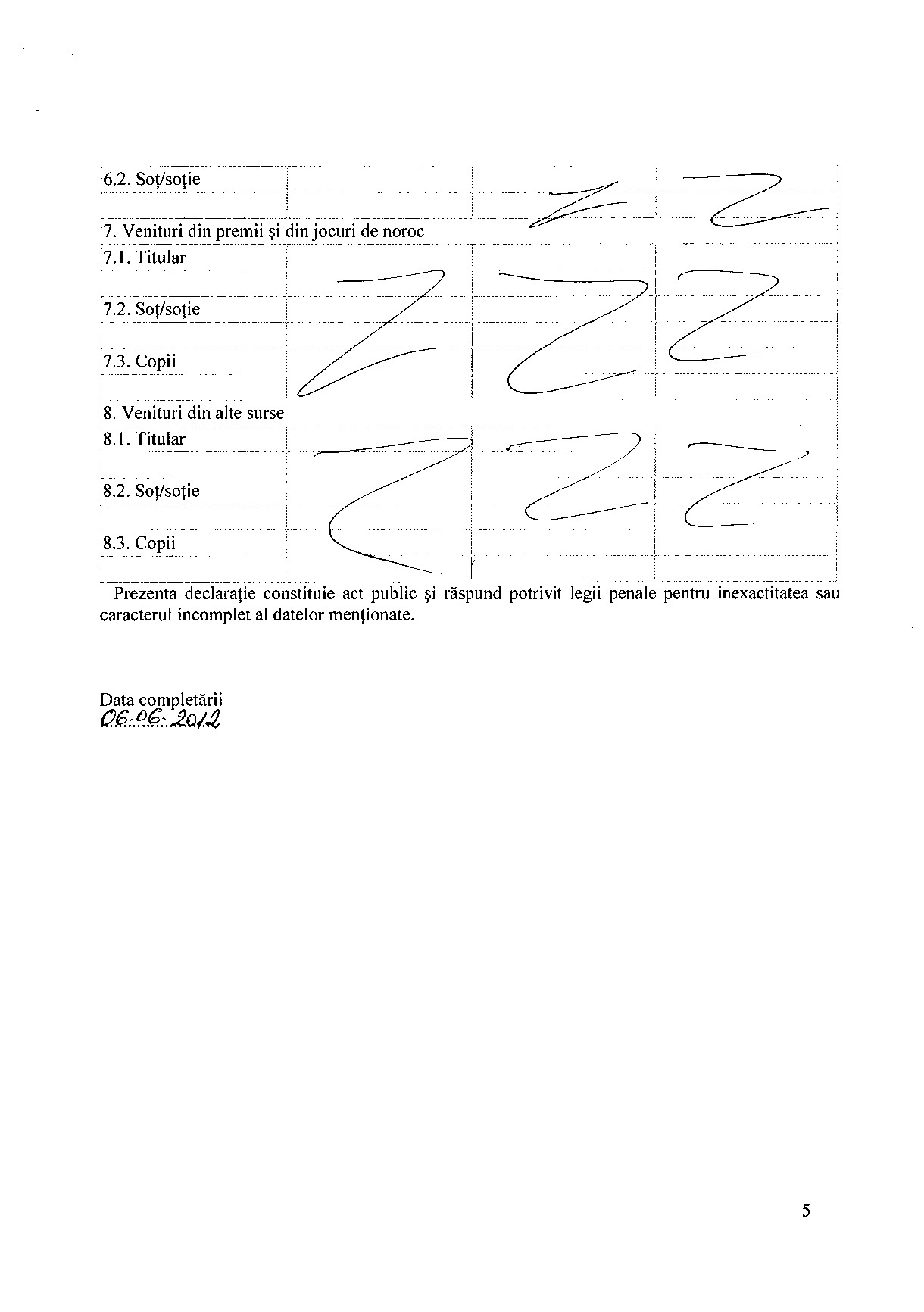 Declaratia de avere si de interese din data 12.07.2012 - pagina 5 din 6
