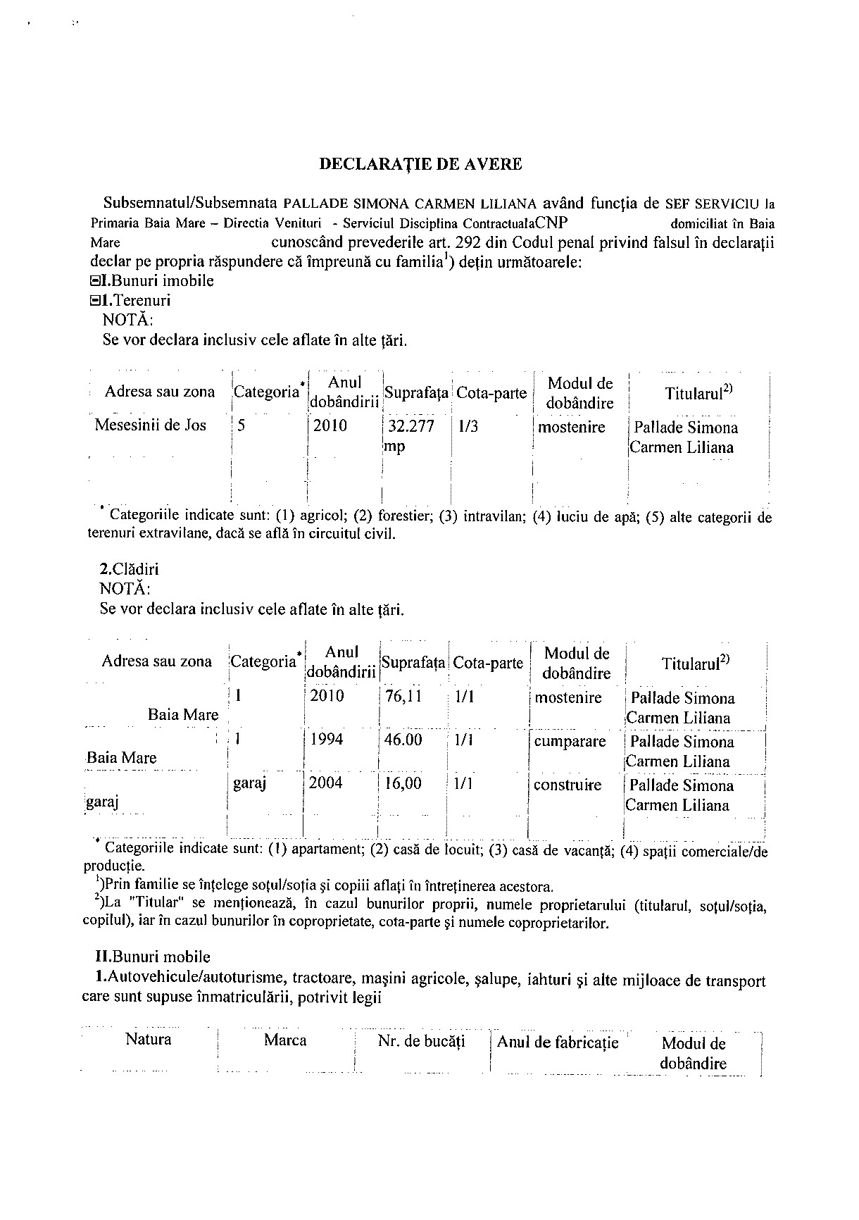 Declaratia de avere si de interese din data 12.07.2012 - pagina 1 din 6